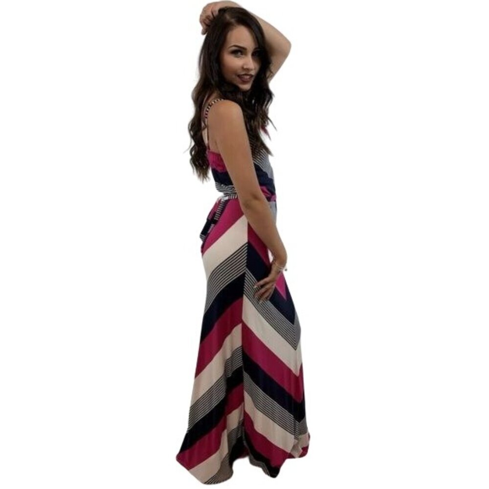 Vintage Neiman Marcus Chevron Striped Tie Waist Maxi Dress - Picture 7 of 16